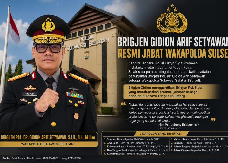 Brigjen Gidion Arif Setyawan Resmi Jabat Wakapolda Sulsel