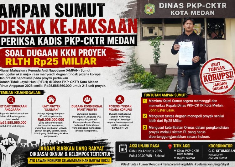 AMPAN Sumut Desak Kejaksaan Periksa Kadis PKP-CKTR Medan Soal Dugaan KKN Proyek RLTH Rp25 Miliar