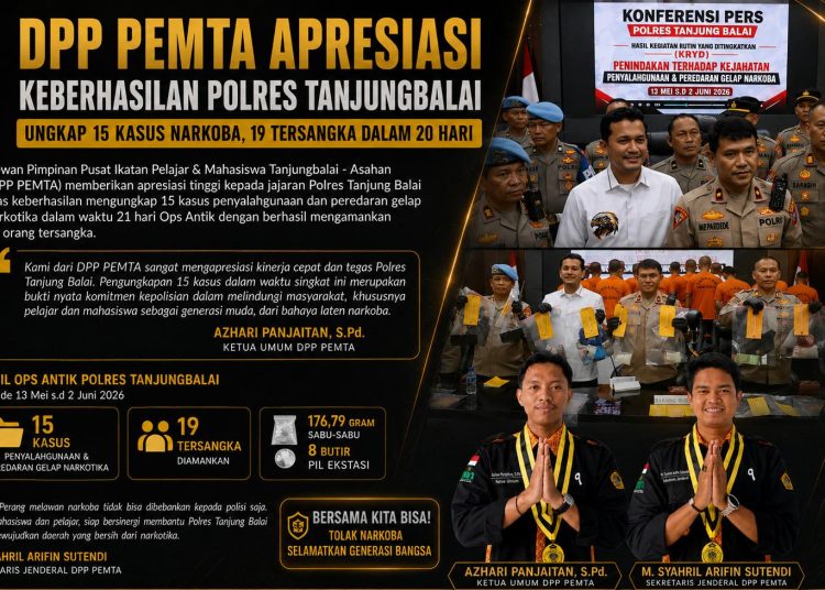 DPP PEMTA Apresiasi Keberhasilan Polres Tanjungbalai Ungkap 15 Kasus Narkoba, 19 Tersangka Dalam 20 Hari