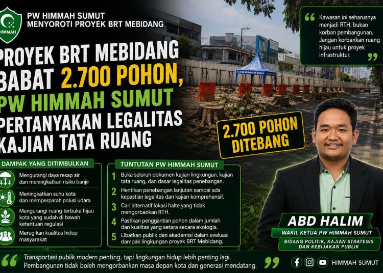Proyek BRT Mebidang Babat 2.700 Pohon, PW HIMMAH Sumut Pertanyakan Legalitas Kajian Tata Ruang