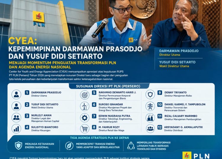 CYEA: Kepemimpinan Darmawan Prasodjo dan Yusuf Didi Setiarto Menjadi Momentum Penguatan Transformasi PLN dan Agenda Energi Nasional