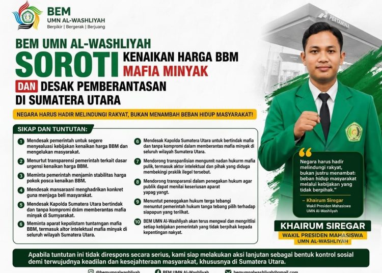 Soroti Kenaikan BBM dan Maraknya Mafia Minyak, BEM UMN Al-Washliyah Desak Ketegasan Kapolda Sumut