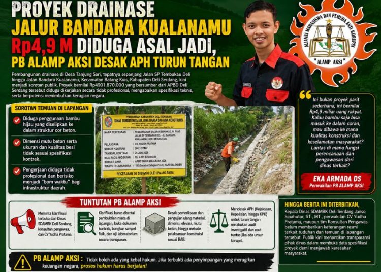 Proyek Parit Rp4,9 Miliar Pakai Bambu Hijau? PB ALAMP AKSI Tantang Kadis SDABMBK Deli Serdang Bongkar Coran!