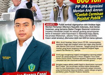 Bongkar Gudang Beras Oplosan 600 Ton, PP IPA Apresiasi Mentan Andi Amran: Contoh Cerminan Pejabat Publik